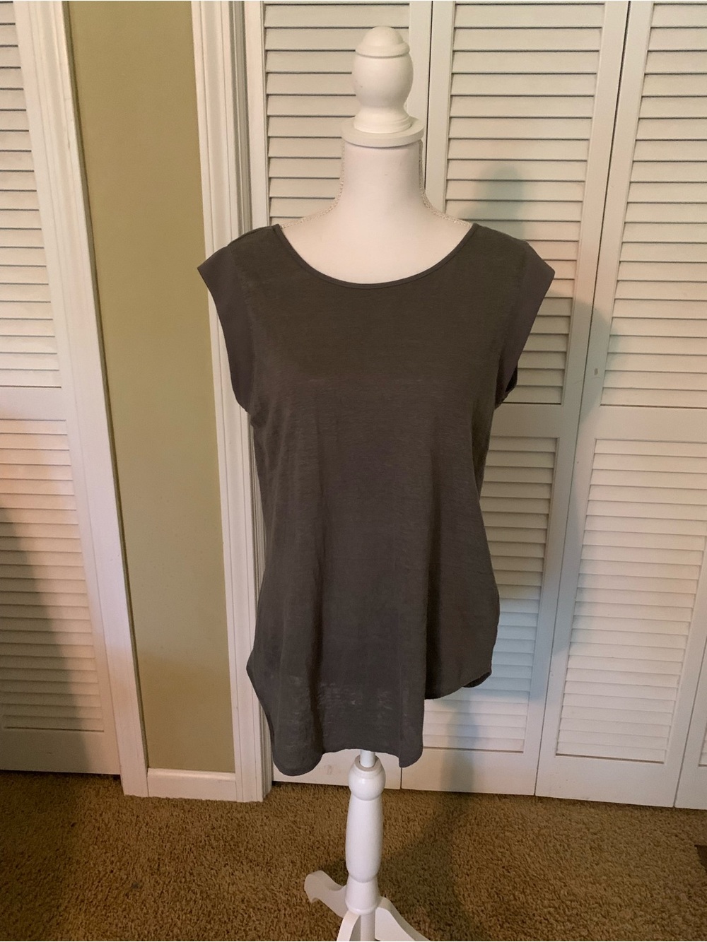 Catherine Malandrino Women's Cap Sleeve Linen Scoop Neck Top - Dark Gray Size M